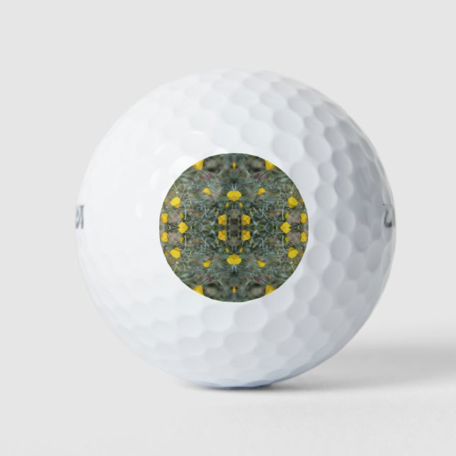 Butter Yellow California Poppy Pattern Golf Balls (Front)