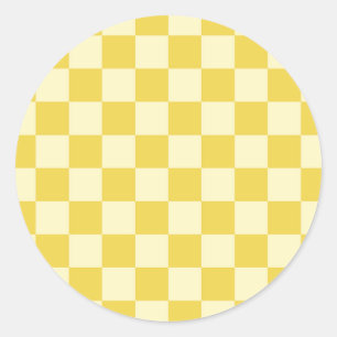 Butter Yellow Chequerboard Classic Round Sticker