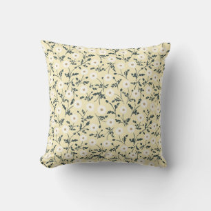 Butter Yellow Cream Modern Farmhouse Daisy Pattern Throw Pillow