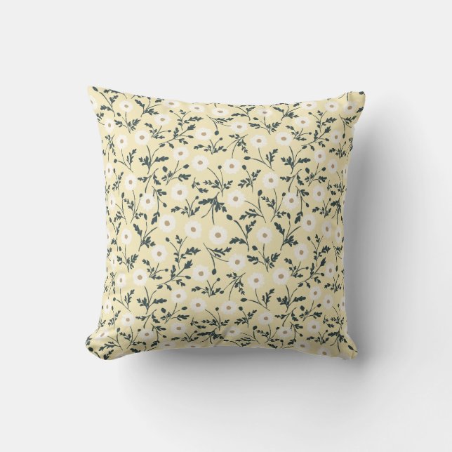 Butter Yellow Cream Modern Farmhouse Daisy Pattern Throw Pillow (Front)