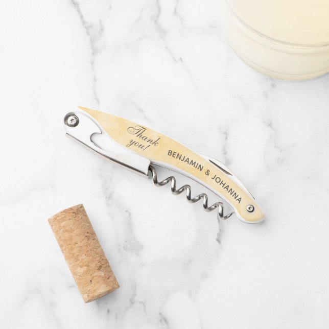 Butter Yellow Custom Wedding Thank You Favours Corkscrew (Front)