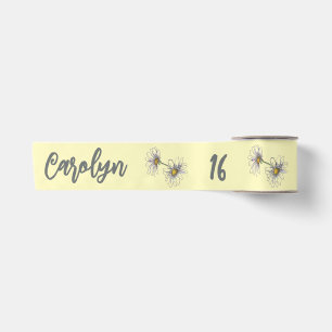 Butter Yellow Daisy Named & Aged Birthday Party Satin Ribbon