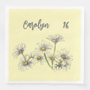 Butter Yellow Daisy Photo & Aged Birthday Party Napkin