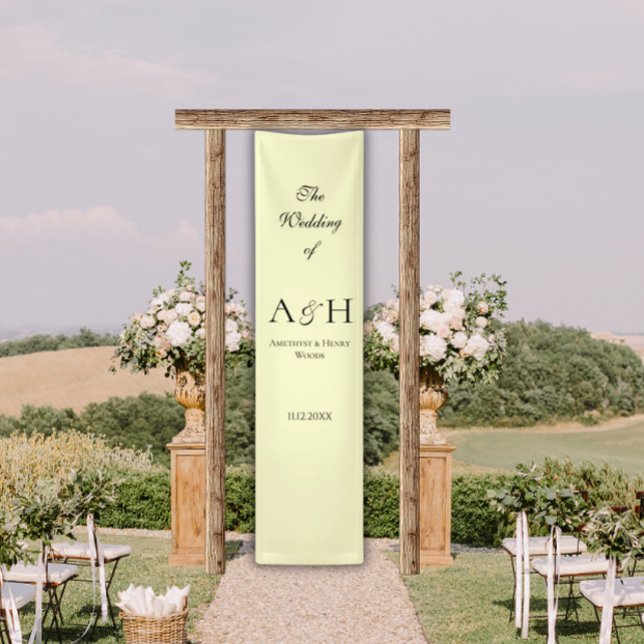 Butter Yellow Fabric Wedding Welcome Banner (Elegant Butter Yellow Fabric Wedding Welcome Sign Banners)