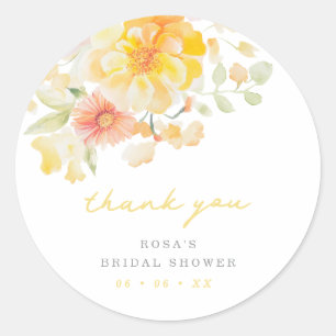 Butter Yellow Floral Bridal Shower Thank You Favou Classic Round Sticker