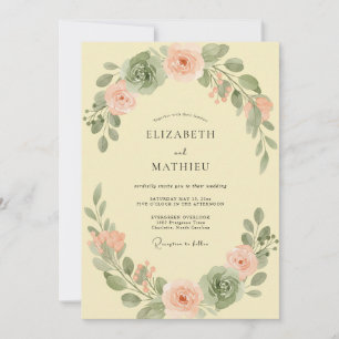 Butter Yellow Floral Watercolor Wedding Invitation