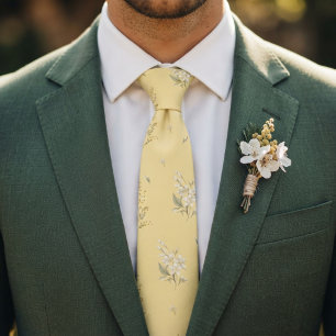 Butter Yellow Floral Wedding Mimosa & Citrus  Tie