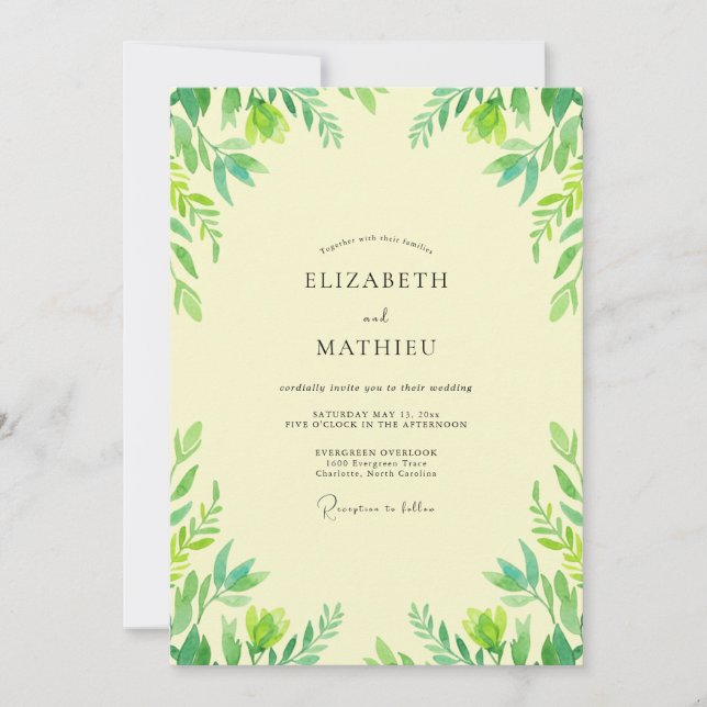 Butter Yellow Foliage Eucalyptus Wedding Invitation (Front)