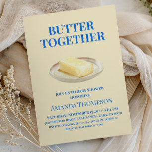 Butter Yellow Gingham Blue Boy Baby Shower Invitation