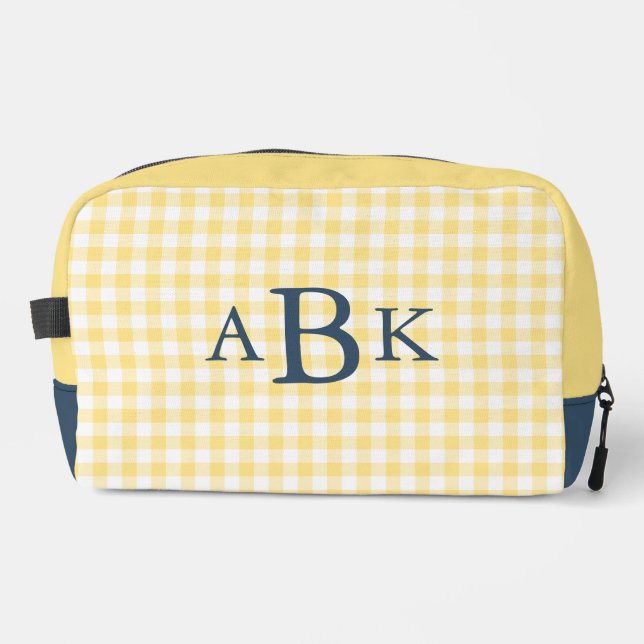 Butter Yellow Gingham Monogrammed Dopp Kit (Front)