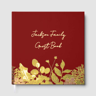 Butter Yellow, Gold & Deep Red Floral Christmas Guest Book