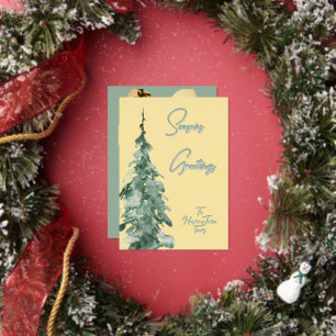 Butter yellow & Green Watercolor Christmas Tree Foil Holiday Card