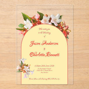 Butter Yellow & Honeysuckle Photo Wedding Acrylic Invitations