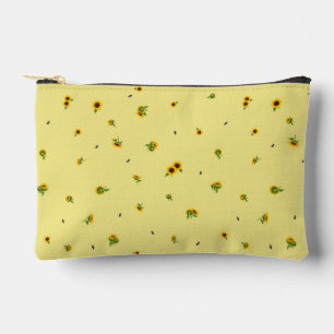 Butter Yellow Japanese Sunflower Floral Pattern Accessory Pouch