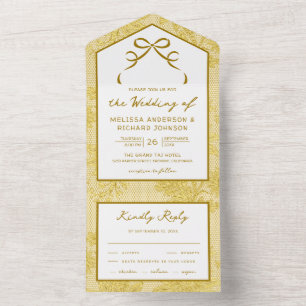 Butter Yellow Lace Coquette Bow Wedding All In One Invitation