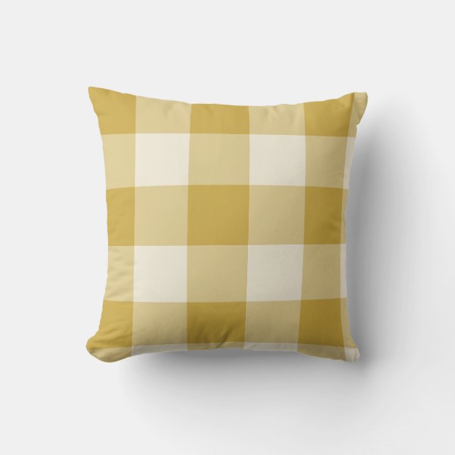 Butter Yellow Large Gingham Check Plaid Throw Pillow (Front)