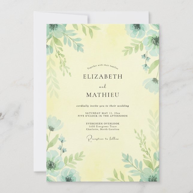 Butter Yellow Leafy Wedding Invitation (Front)