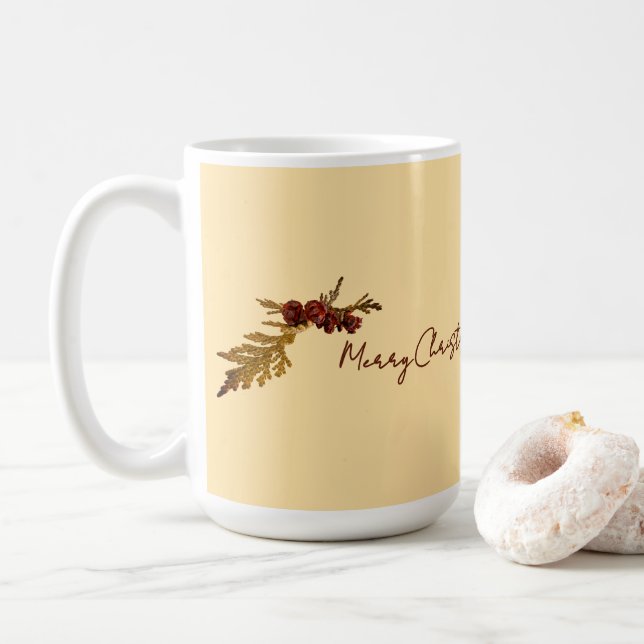 Butter Yellow Message Fern & Tiny Pine Cone Coffee Mug (With Donut)