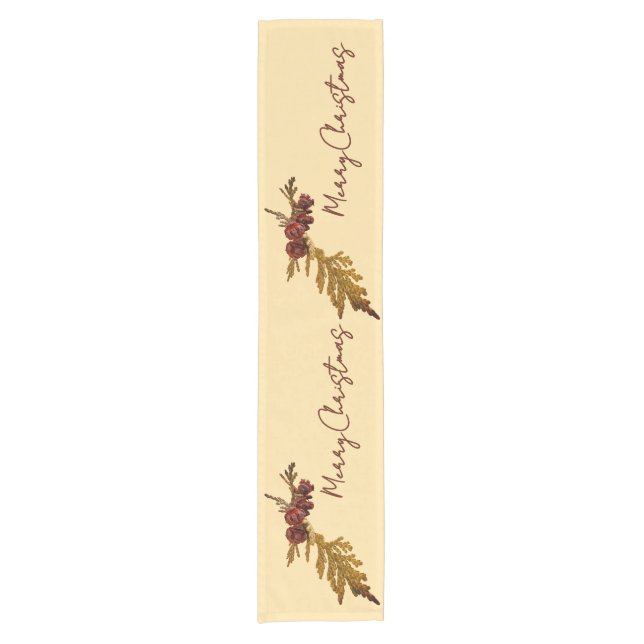 Butter Yellow Message Fern & Tiny Pine Cone Short Table Runner (Front)