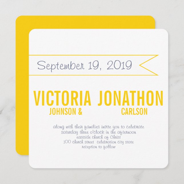 Butter Yellow Modern Typography Wedding Invitation (Front/Back)