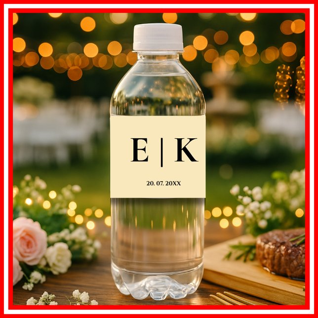 Butter Yellow Monogram Wedding Water Bottle Label (Creator Uploaded)