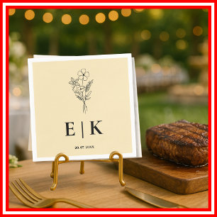 Butter Yellow Monogram Wildflower Wedding Napkin