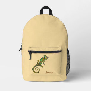 Butter Yellow Multi-colored Patterned Lizard Printed Backpack
