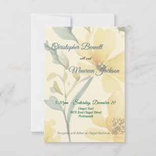 Butter Yellow Pale Blue Floral Watercolor RSVP Card