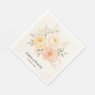 Butter Yellow Peach & Ivory Floral Wedding  Napkin