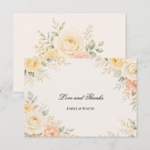 Butter Yellow Peach & Ivory Floral Wedding Thank You Card