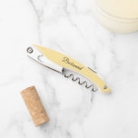 Butter Yellow Personalized Wedding Bridesmaid Corkscrew<br><div class="desc">Trendy,  butter yellow colour wine corkscrew opener for your wedding bridesmaid along with her name on back and printed in black,  stylized script. Personalize corkscrew by replacing name with your bridesmaid name. Available in many,  popular bridesmaid wedding colour schemes.</div>
