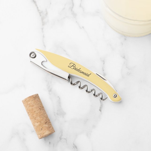 Butter Yellow Personalized Wedding Bridesmaid Corkscrew (Front)