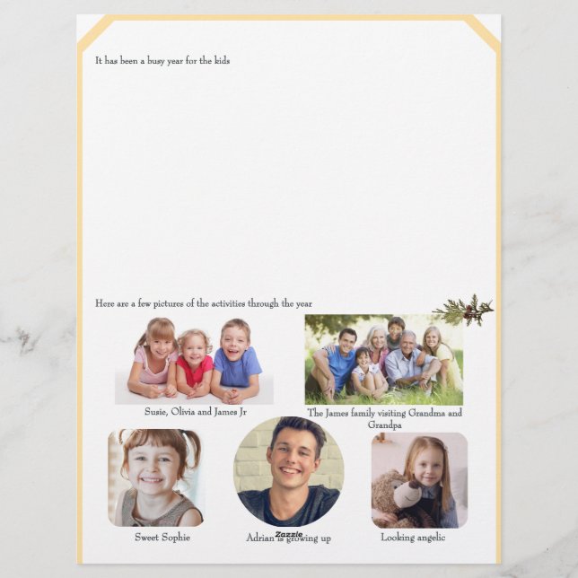 Butter Yellow Pine Fern Christmas Letter & Photos Letterhead (Back)