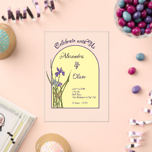 Butter Yellow & Purple Iris Watercolor Wedding Acrylic Invitations