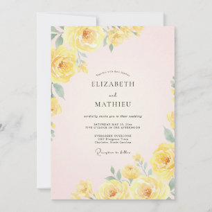 Butter Yellow Ranunculus Muted Eucalyptus Wedding Invitation