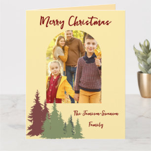 Butter Yellow Red & Green Pine Tree Christmas Card