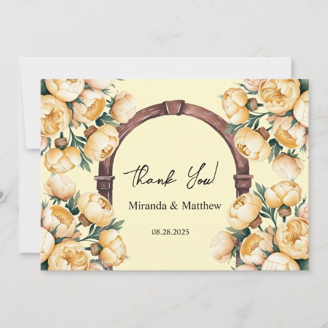 Butter-Yellow Rose Bouquet Wedding Thank You Cards (Front)