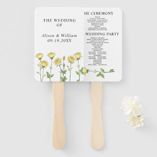 Butter yellow rose flowers floral wedding program hand fan