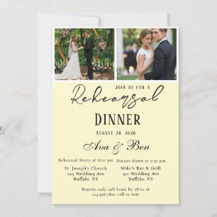 Butter-yellow Rose Wedding Photo Rehearsal Dinner Invitation