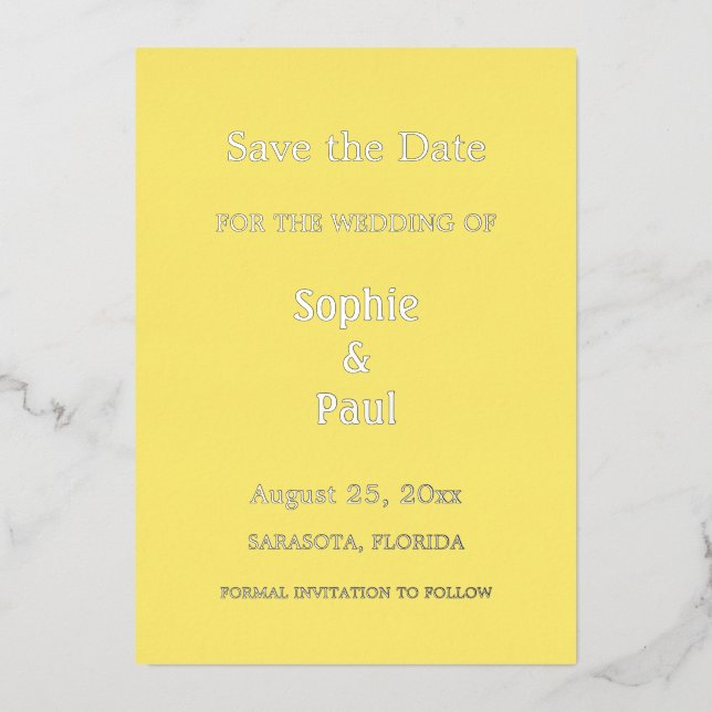 Butter Yellow Save the Date Foil Invitation (Front)