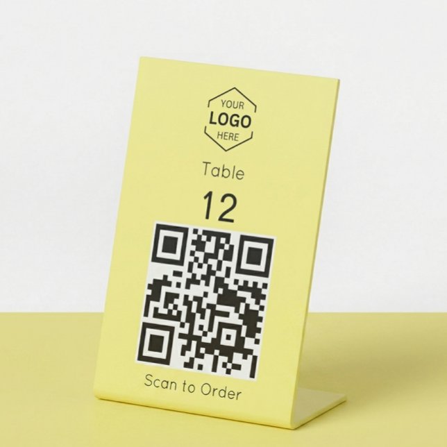 Butter Yellow Scan to Order QR Code Table Number Pedestal Sign (Creator Uploaded)