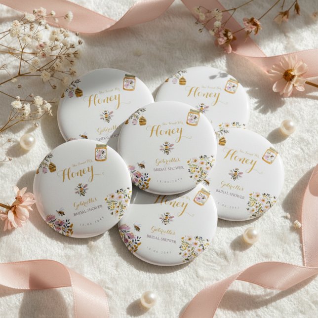 Butter Yellow She Found Her Honey Bee Bridal Party 2 Inch Round Button (Creator Uploaded)