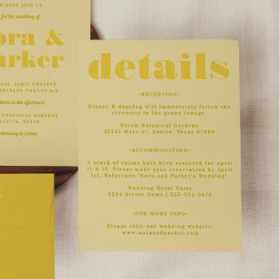 Butter Yellow Simple Wedding Details Enclosure Card