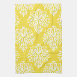 Butter Yellow Southern Cottage Damask Kitchen Towel