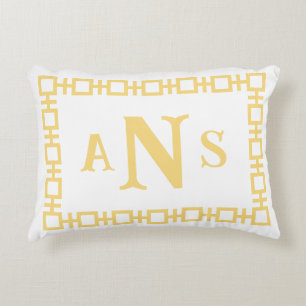 Butter Yellow Square Greek Key Monogram Accent Pillow