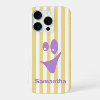 Butter Yellow Stripe Lavender Quirky Smile iPhone 16 Pro Case