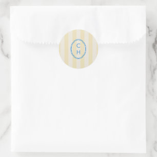 Butter Yellow Striped Monogram Wedding Sticker