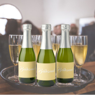 Butter Yellow Stylized Script Wedding Bridesmaid Sparkling Wine Label