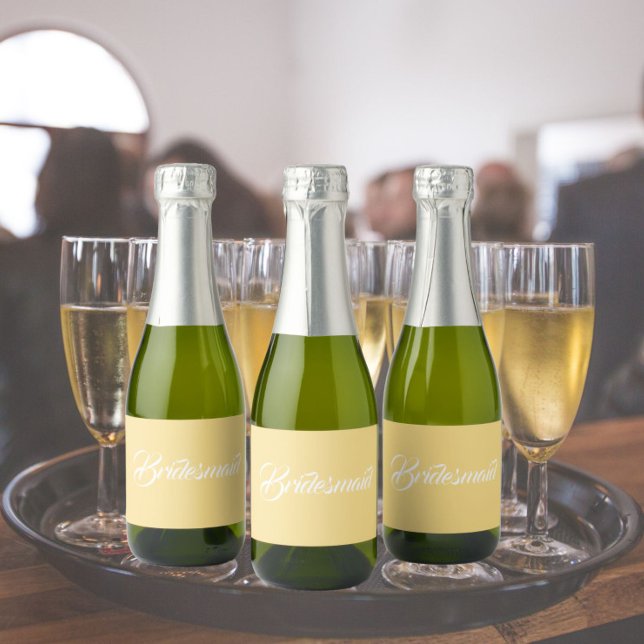 Butter Yellow Stylized Script Wedding Bridesmaid Sparkling Wine Label (In Situ Wedding)