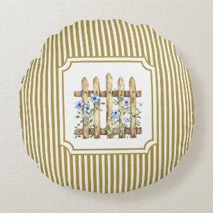 Butter Yellow Sun-Drenched Floral Stripe Round Pillow